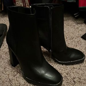 Karl Lagerfeld Black Stud-Trim Leather Ankle Boots